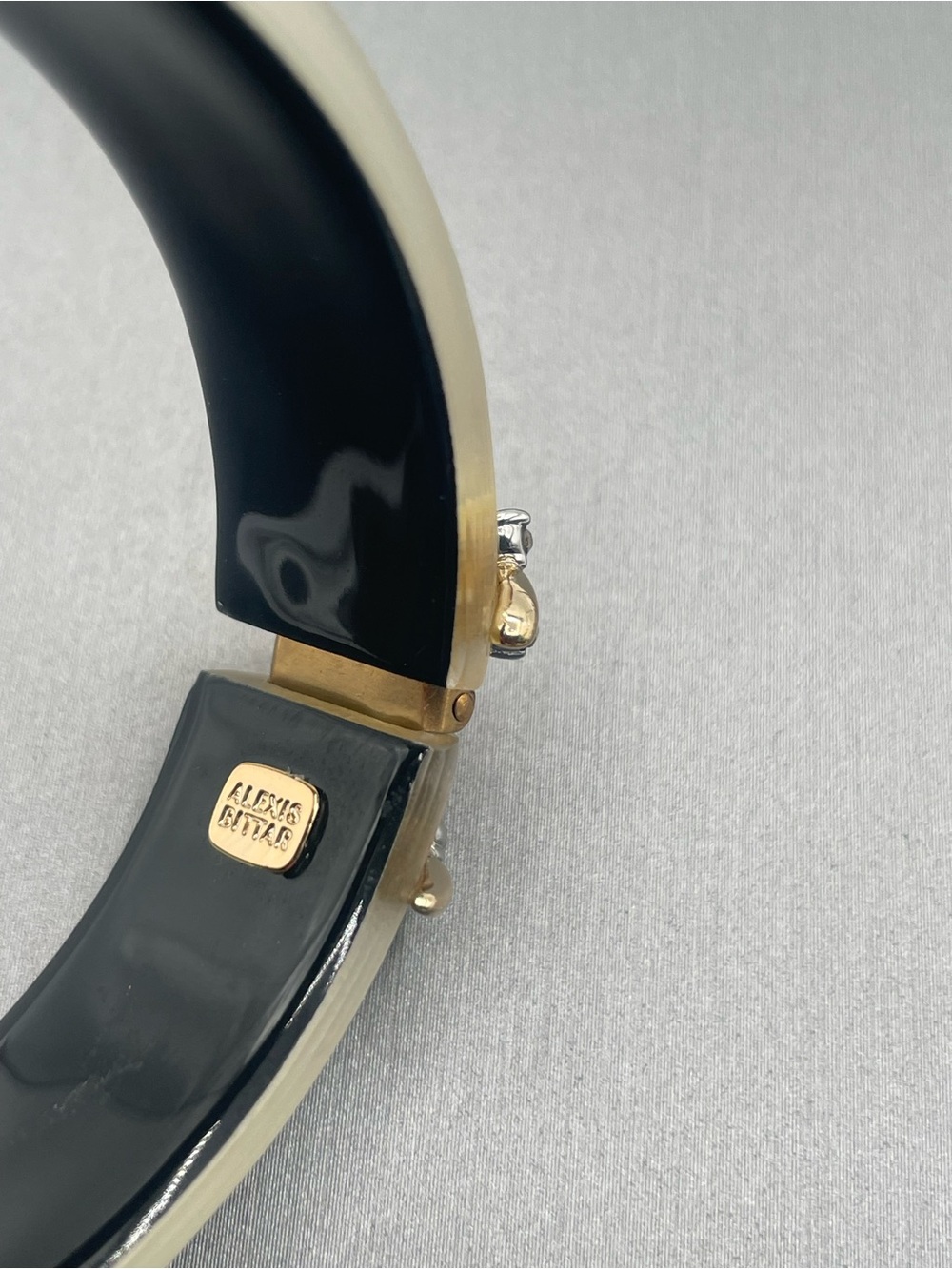 Alexis Bittar Translucent Lucite Hinge Bracelet w Crystal Studded Metal Accents - Picture 5 of 6